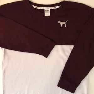 VS PINK Maroon and White Crew Neck Sweater